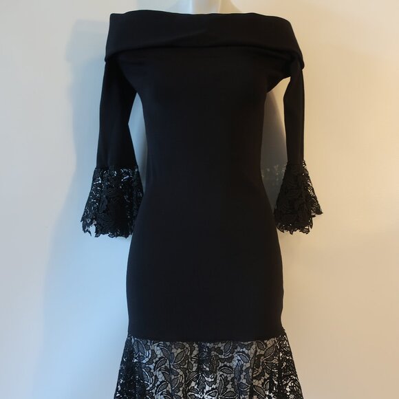 Women Sachin & Babi Black Crochet Lace Trim Peplum Off The Shoulder Dress M * - Picture 3 of 15